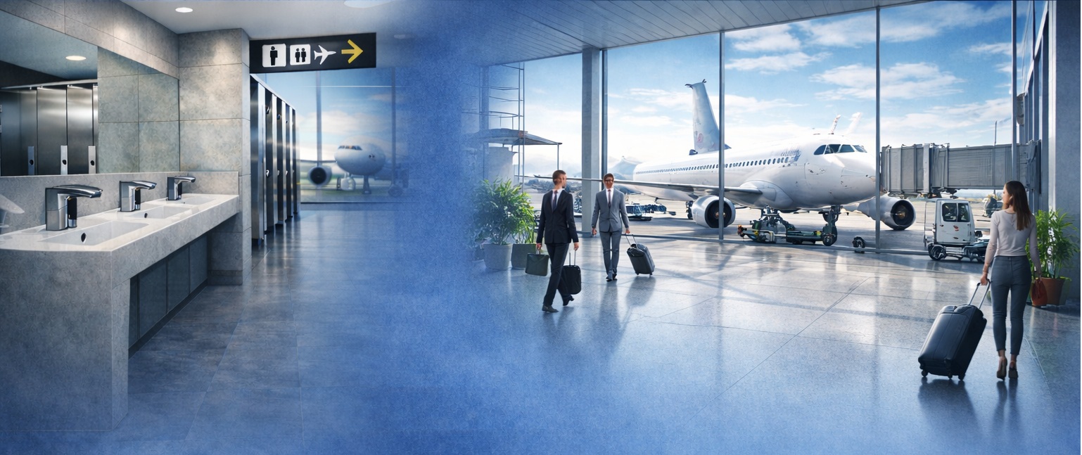 Touchless sensor faucet reference used in the airport restroom case study